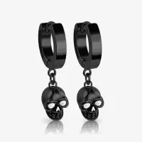 Brinco Preto Pendente Caveira com design 3D estilizado