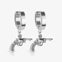 Brinco Pendente Pistola com Design Estilizado Prateado