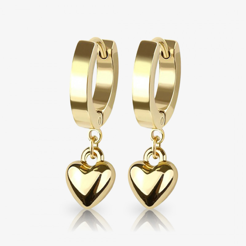 Brinco Pendente Coração 3D dourado em formato tridimensional elegante