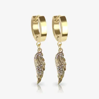 Brinco Dourado Pendente Asas com zircônia brilhante em design delicado