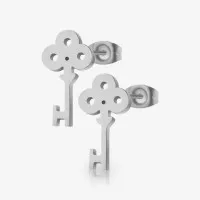 Brinco Chave Par com Design Exclusivo em Aço Prateado