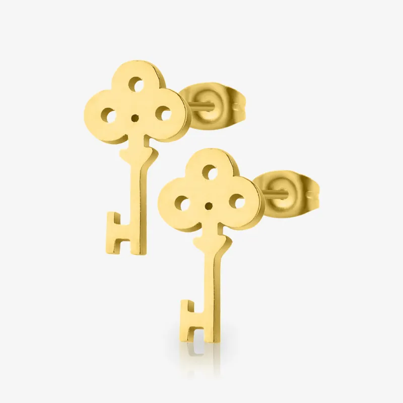 Brinco Dourado Chave Par com pingente estilizado