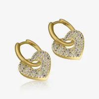 Brinco Dourado Coração com Zircônias | Brilho e Estilo