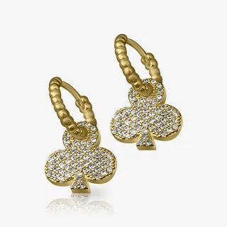 Brinco Dourado Naipe Paus com zircônias em destaque