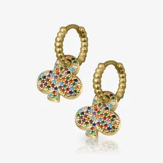 Brinco Dourado Naipe Paus com zircônias coloridas