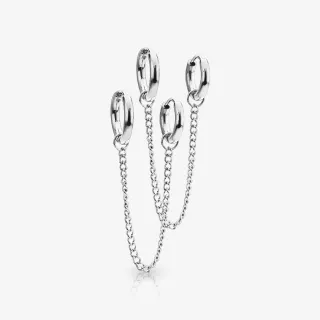 Brinco Pendente Corrente Par em aço cirúrgico prateado