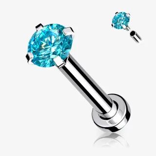 Piercing labret com zircônia aqua de 2mm em aço cirúrgico