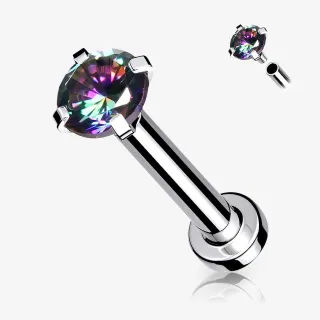 Piercing labret com zircônia vitral médio em aço cirúrgico.