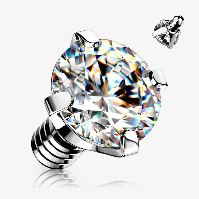 Zircônia Cravada Clear aplicada em base microdermal de aço prata