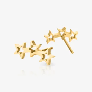 Brinco Dourado Três Marias com design moderno em aço cirúrgico, visto de frente