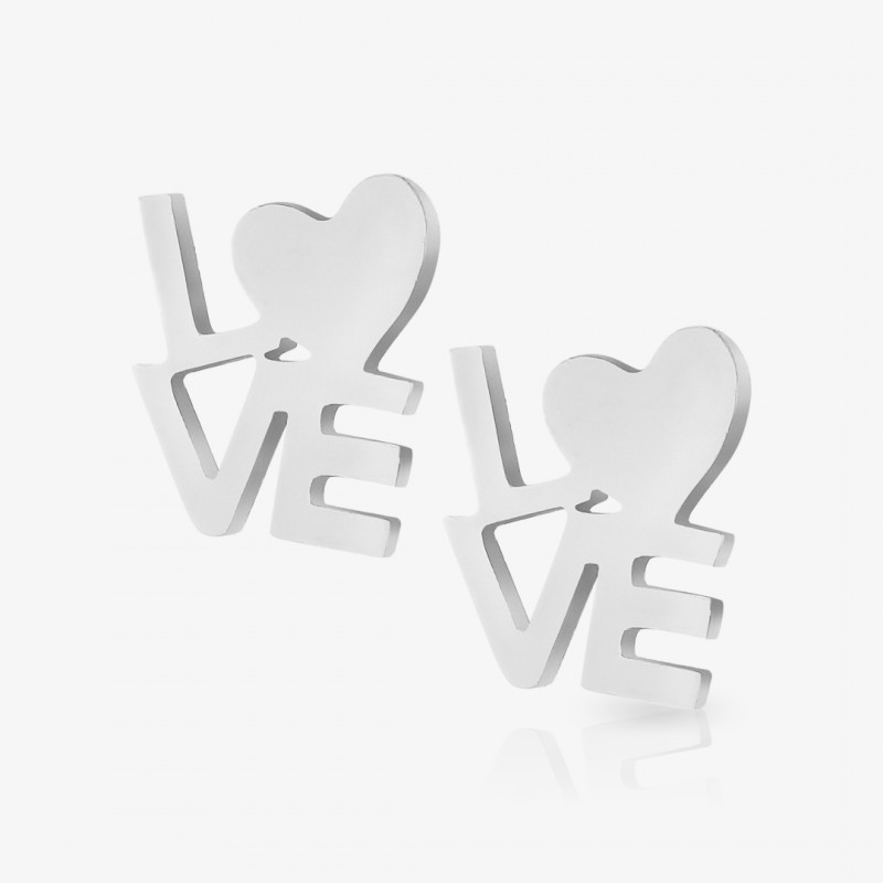 Brinco L♡VE Par prateado com design delicado e moderno
