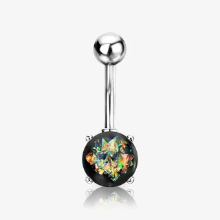 Piercing Umbigo Opala Dark com pedra escura e haste de aço cirúrgico