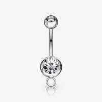 Piercing umbigo prateado duplo com strass em aço inox
