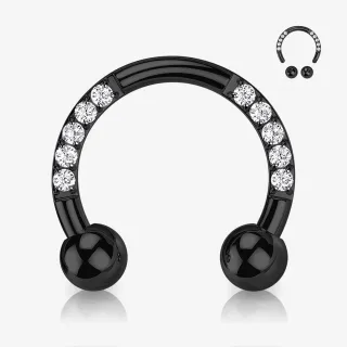 Piercing ferradura preto com zircônia lateral em aço cirúrgico