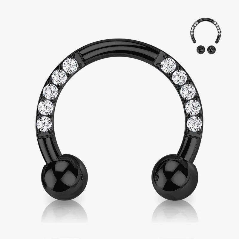 Piercing ferradura preto com zircônia lateral em aço cirúrgico