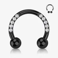 Piercing Ferradura Preto com brilho de zircônia na lateral