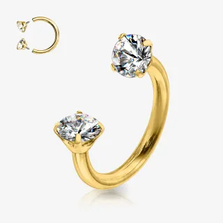 Piercing ferradura dourado com zircônias em aço cirúrgico 316L.