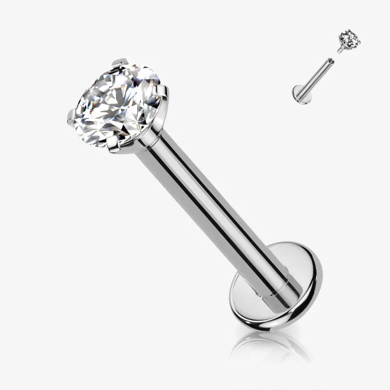 Piercing Cartilagem Labret Zircônia redonda em aço cirúrgico