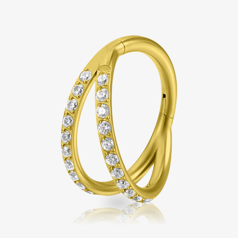 Argola clicker titânio dourado com zircônia dupla brilhante