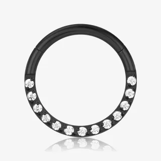 Argola clicker titânio preto com detalhe de zircônia lateral