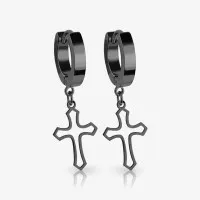 Brinco Pendente Cruz Vazada com design preto moderno – Par