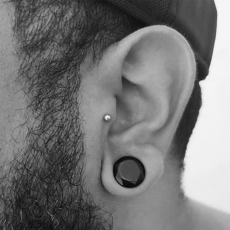 Plug Pedra Obsidiana Facetada com Acabamento Premium