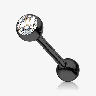 Piercing língua preto com bolinha de strass em aço cirúrgico