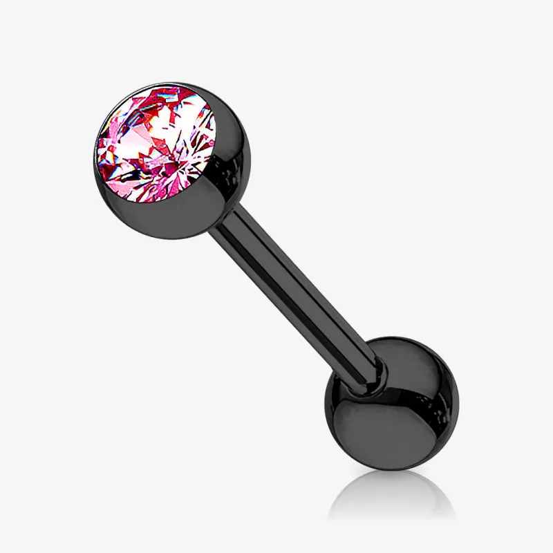 Piercing Língua Preto com Strass em Aço Cirúrgico