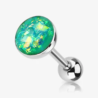 Piercing Língua Aço Cirúrgico com ponta de opala brilhante