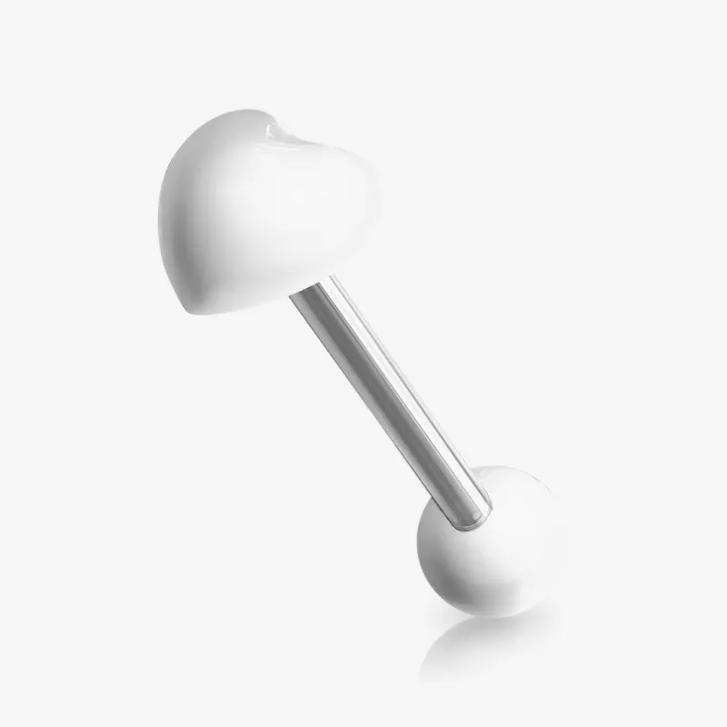 Piercing Língua Prateado Coração em Acrílico Brilhante