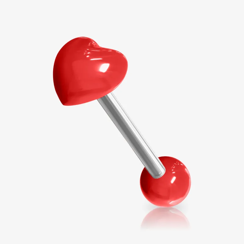 Piercing Língua Prateado Coração em Acrílico Brilhante