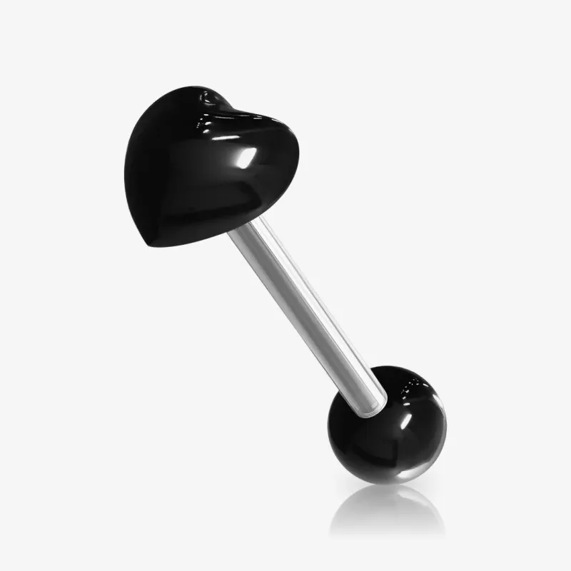 Piercing Língua Prateado Coração em Acrílico Brilhante