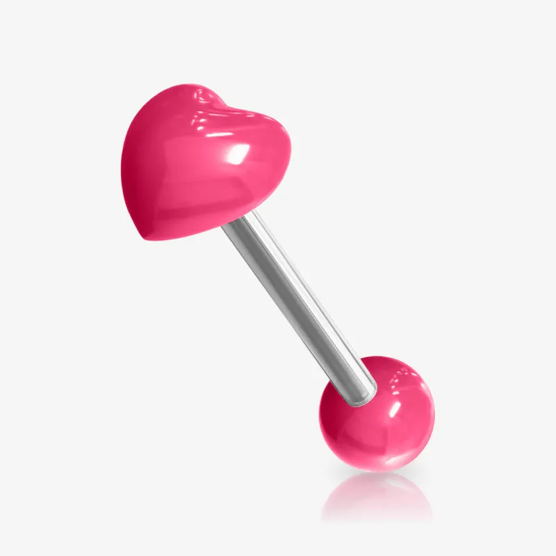 Piercing Língua Prateado Coração em Acrílico Brilhante