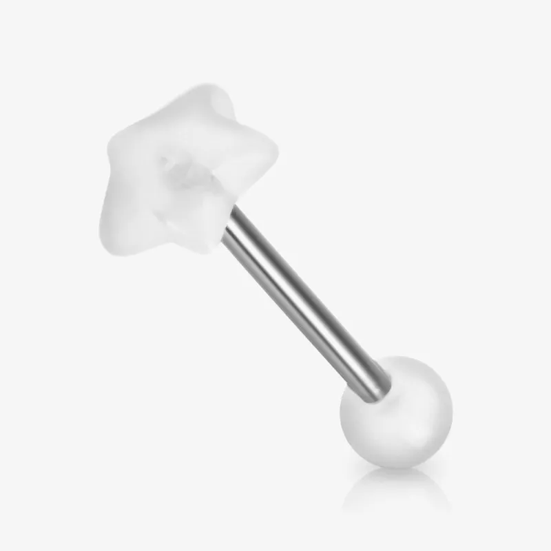 Piercing Língua Prateado Estrela com detalhe acrílico