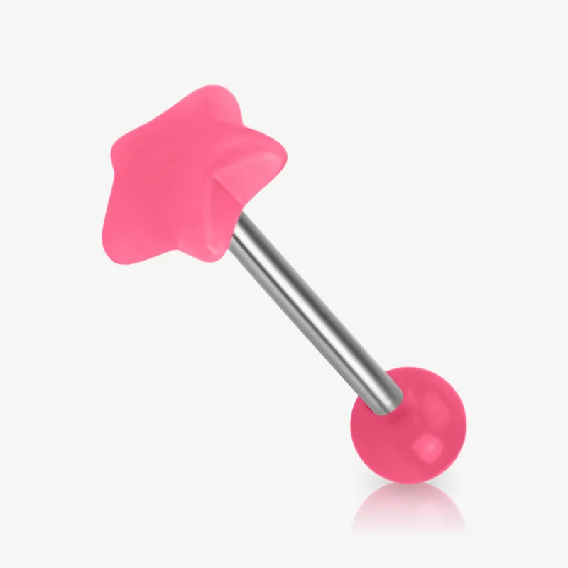 Piercing Língua Prateado Estrela com detalhe acrílico