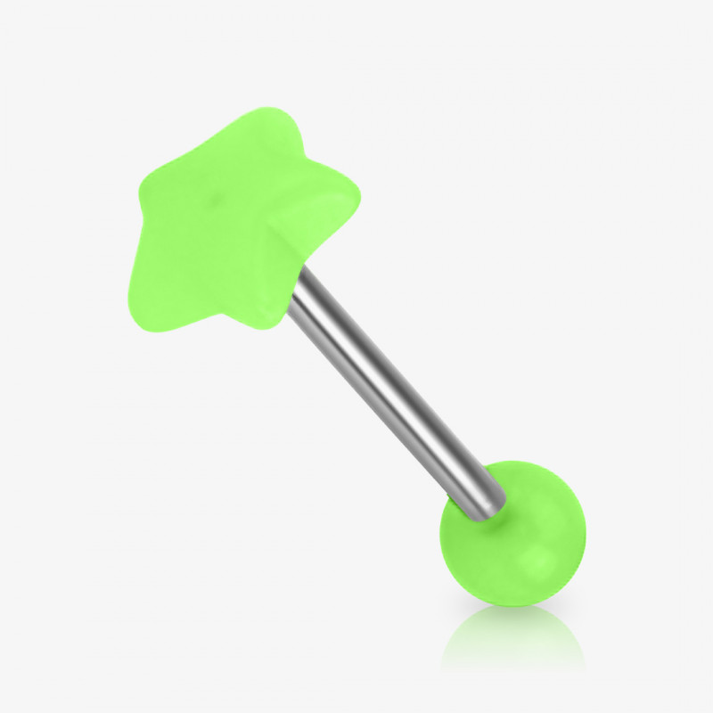 Piercing Língua Prateado Estrela com detalhe acrílico