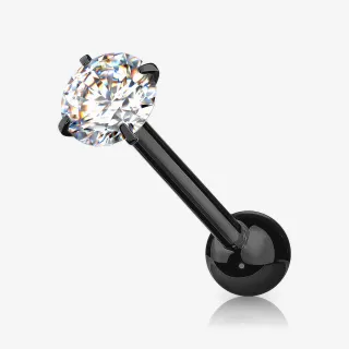 Piercing língua de aço com zircônia preta redonda em destaque