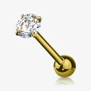 Piercing Língua de Aço com zircônia dourada redonda