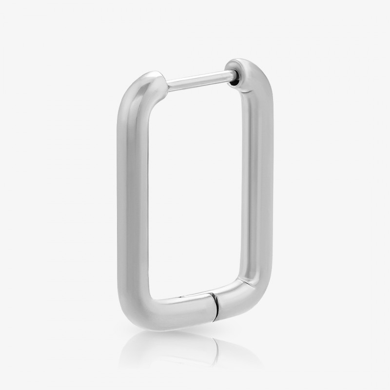 Brinco Retângulo Arredondado Prateado em aço cirúrgico moderno