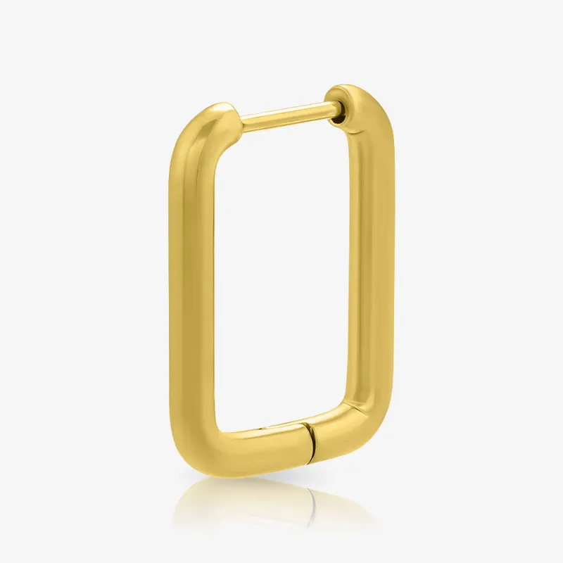 Brinco retângulo arredondado dourado com design geométrico moderno