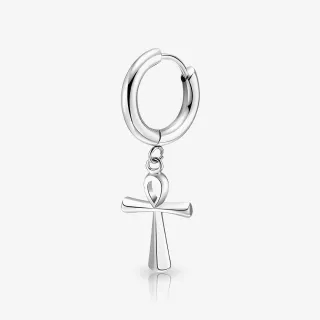 Brinco Chave da Vida em aço prateado com símbolo Ankh egípcio