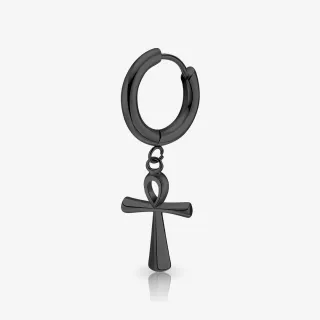 Brinco Chave da Vida em aço preto com símbolo egípcio ankh
