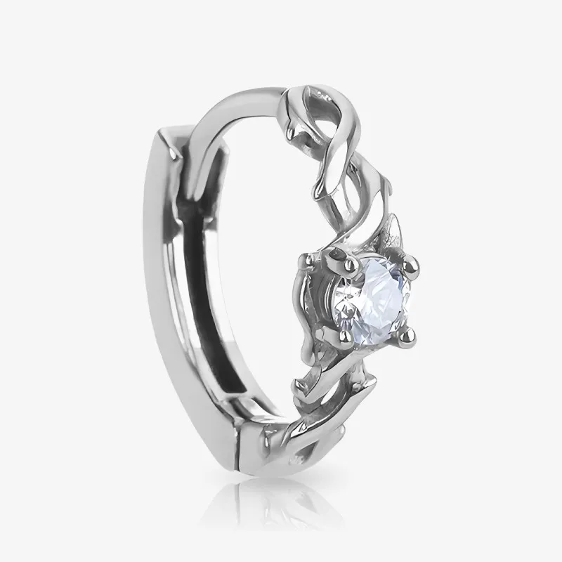 Brinco Anel Solitário Unidade com pedra brilhante e acabamento prateado