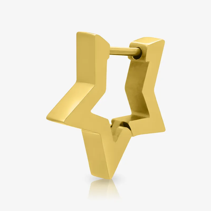 Brinco Masculino Estrela Dourado em aço com design moderno
