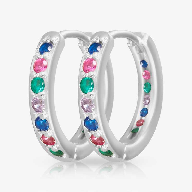 Brinco Argola Zircônias Coloridas com pedras multicoloridas