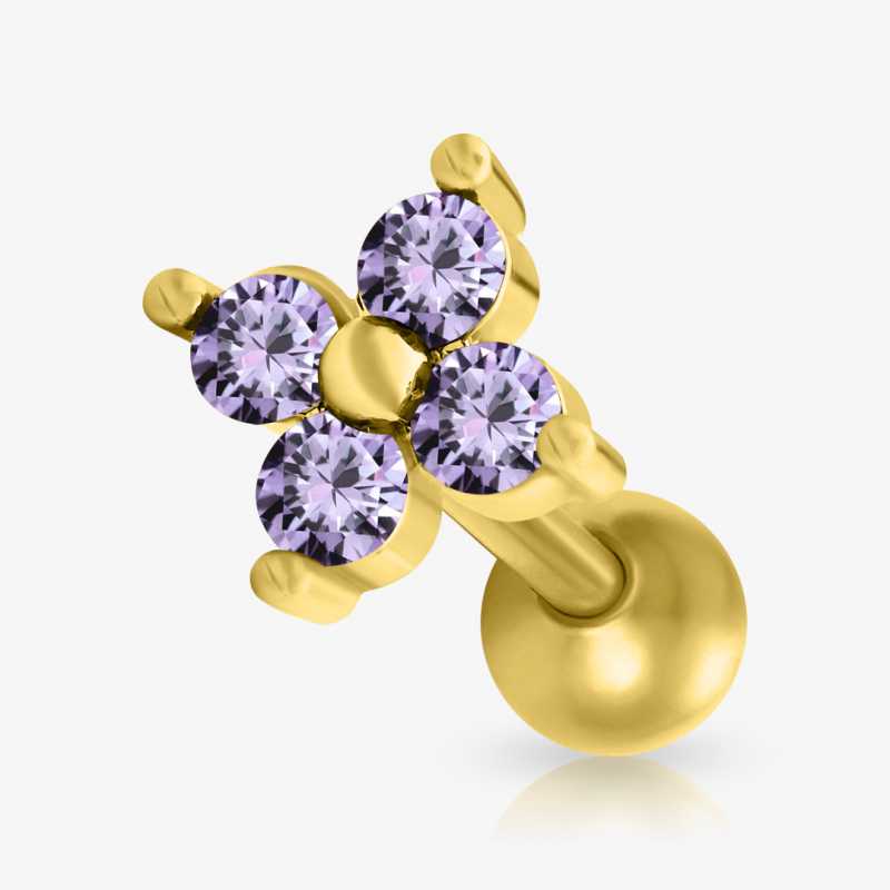 Piercing Barbell Dourado Flor 4 Pétalas é na ALARGS