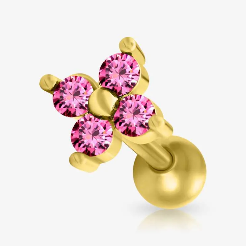 Piercing Barbell Dourado Flor com Detalhe Feminino
