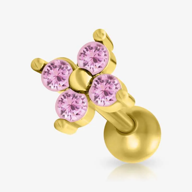 Piercing Barbell Dourado Flor 4 Pétalas é na ALARGS