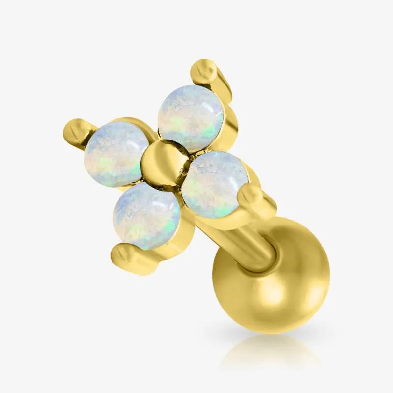 Piercing Barbell Dourado Flor com Detalhe Feminino