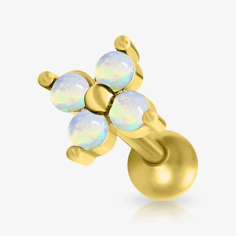Piercing Barbell Dourado Flor com Detalhe Feminino